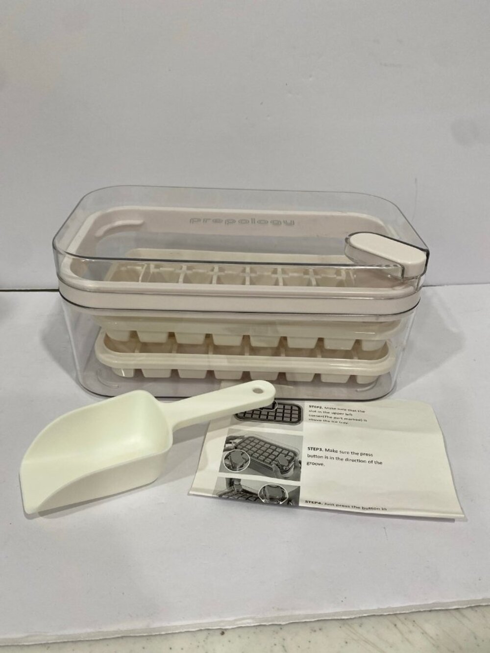 Prepology 2 Layer Ice Cube Tray Set with Lid -Storage Bin-Ice Scoop